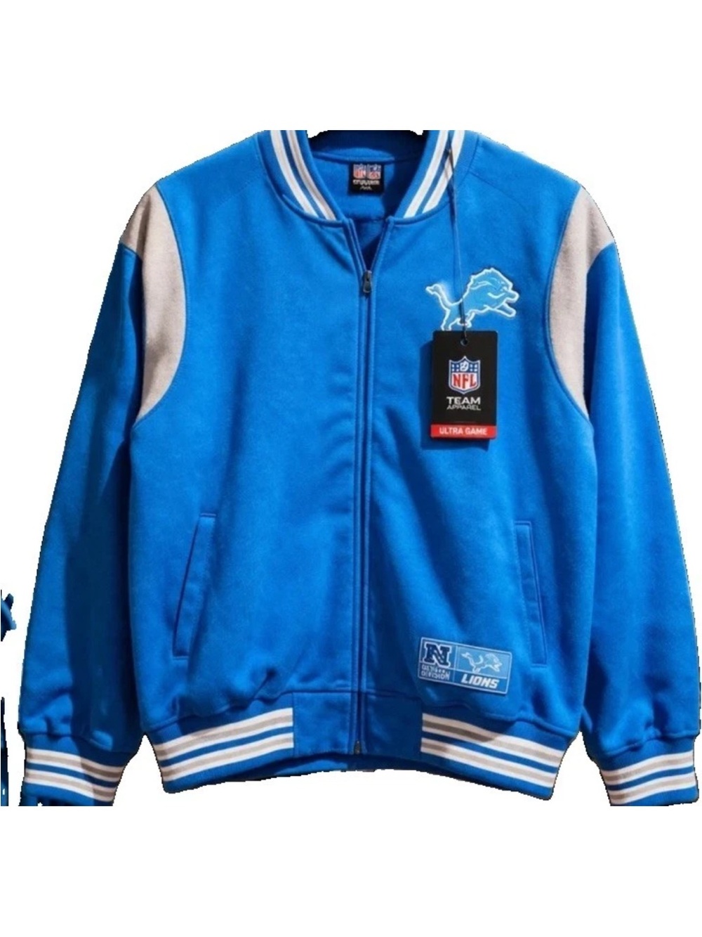NFL Detroit Lions Royal Blue and Silver Varsity Jacket